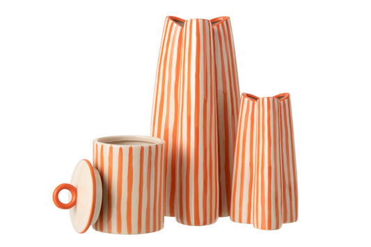 Vase Striped Ceramic Off-White/Orange Large