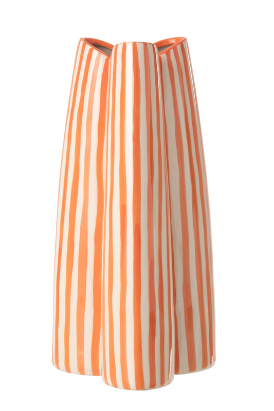 Vase Striped Ceramic Off-White/Orange Large