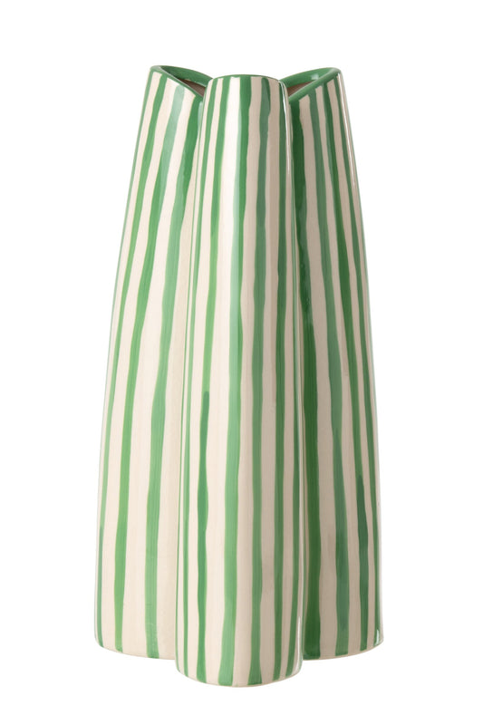 Vase Striped Ceramic Off-White/Green Large