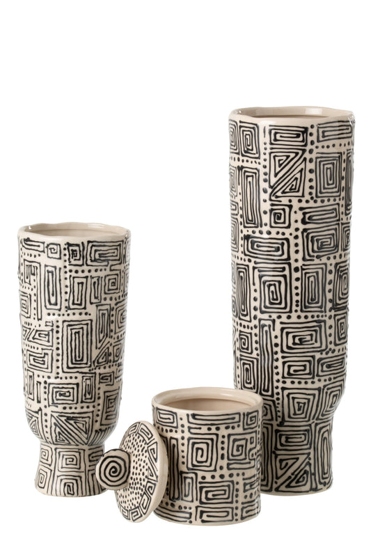 Vase Pattern Ceramic Off-White/Black Large
