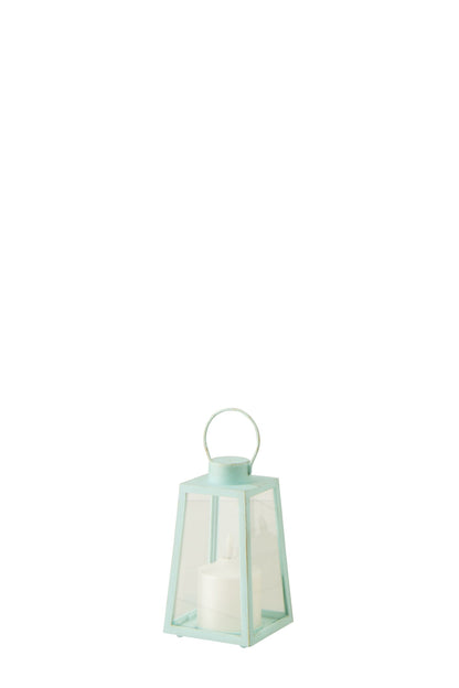 Lantaarn +  Candle Led Glas Turquoise Small