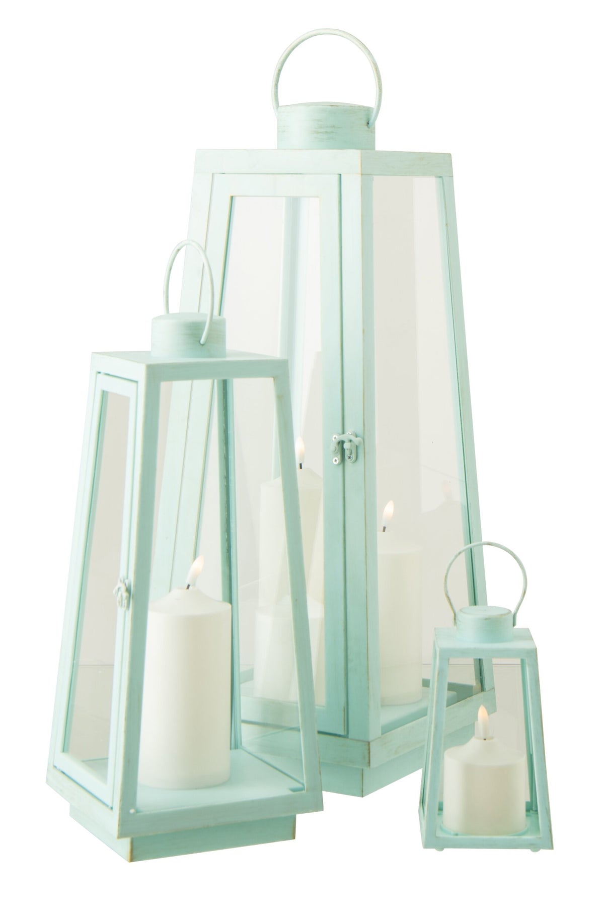 Lantaarn +  Candle Led Glas Turquoise Large