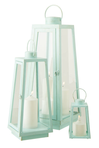 Lantaarn +  Candle Led Glas Turquoise Large