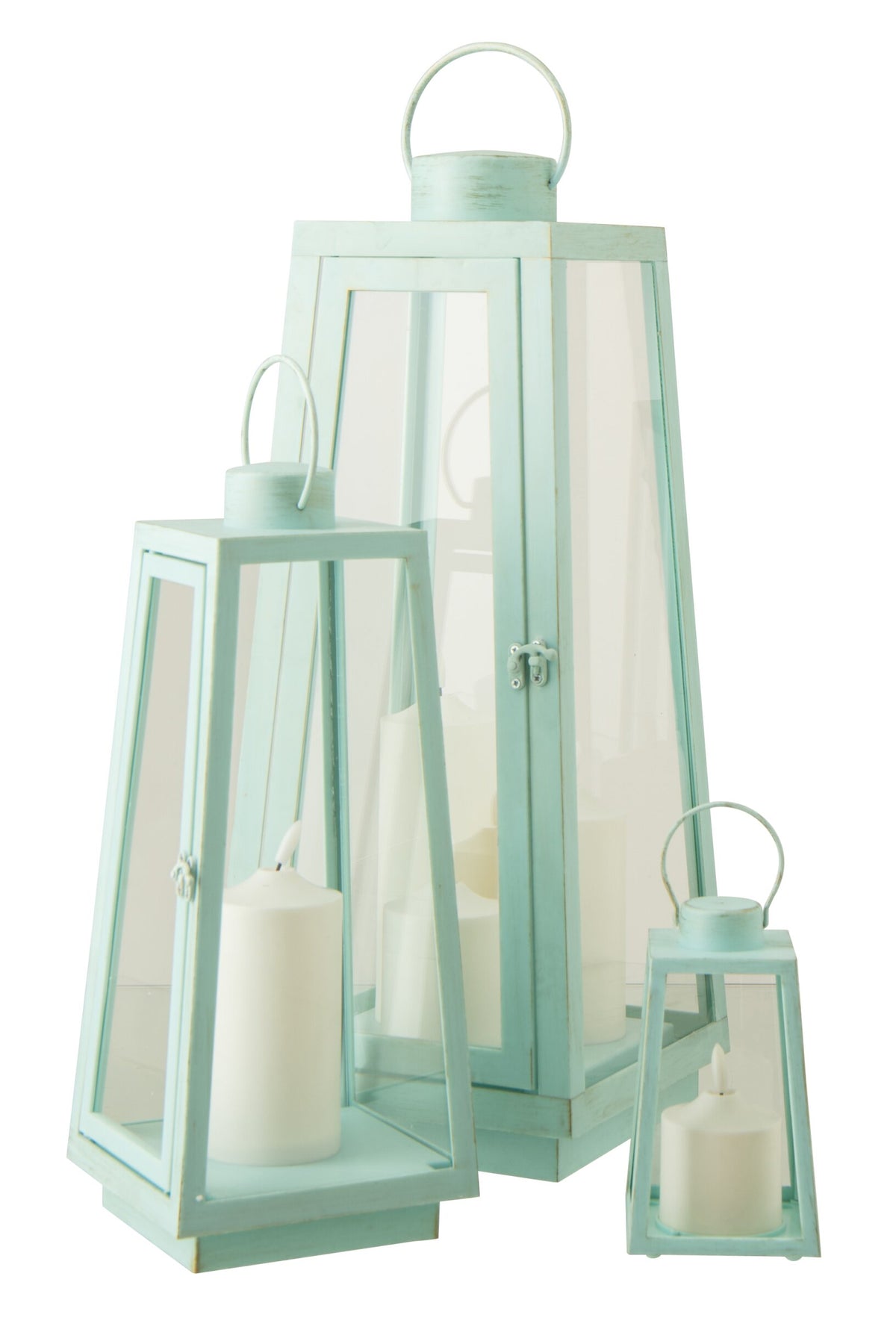 Lantaarn +  Candle Led Glas Turquoise Large