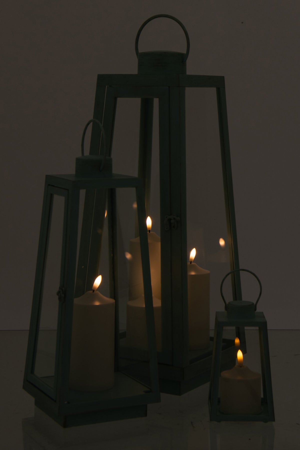 Lantaarn +  Candle Led Glas Turquoise Large