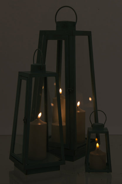 Lantaarn +  Candle Led Glas Turquoise Large