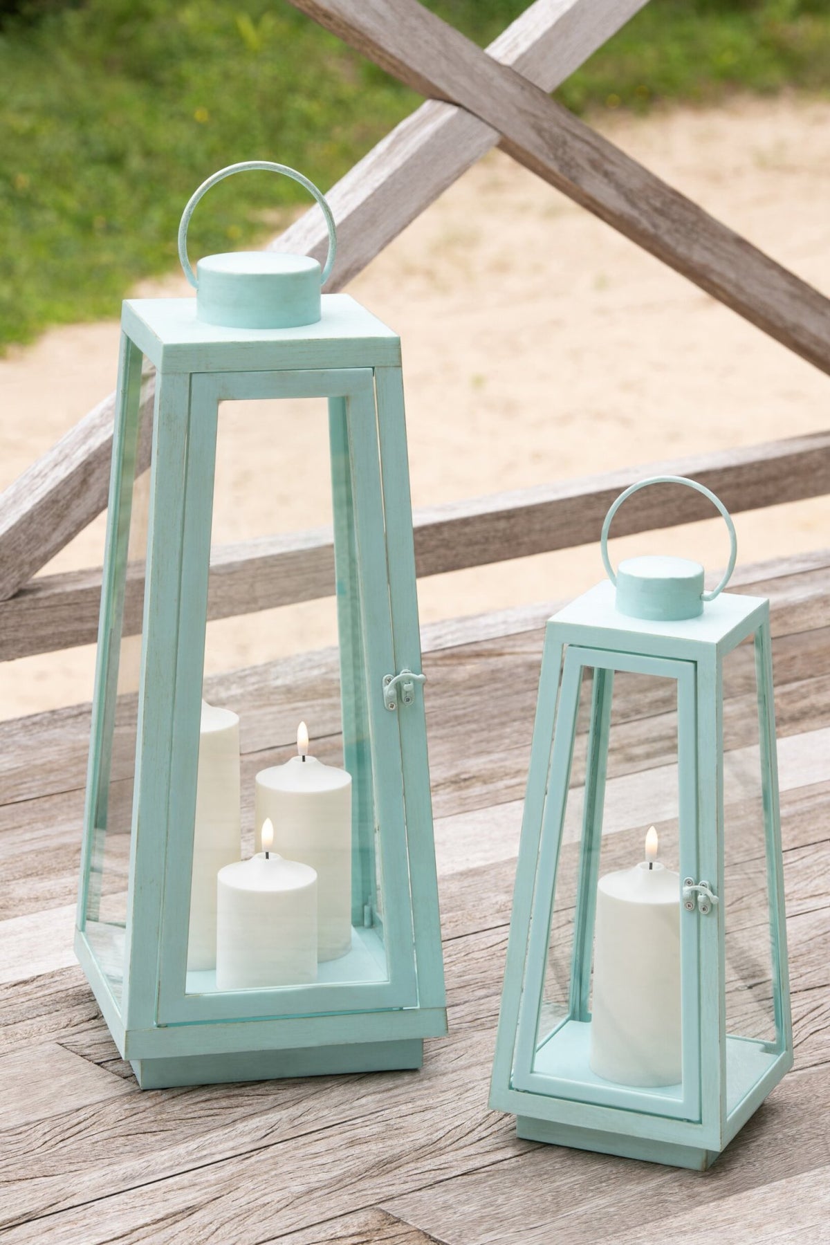 Lantaarn +  Candle Led Glas Turquoise Large