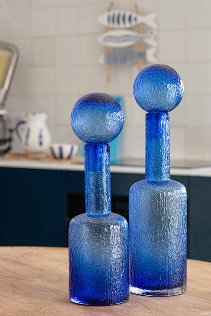 Bottle Decorative Relief Glass Blue Small