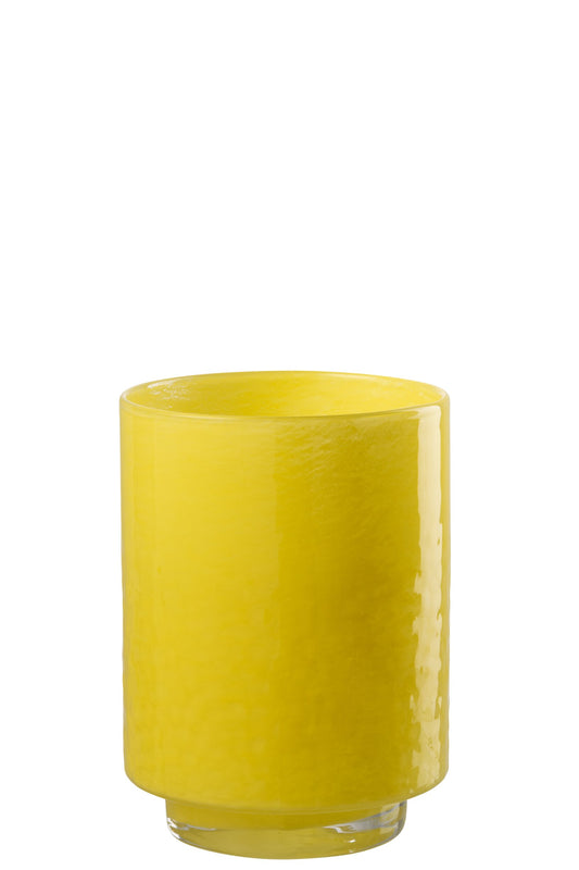 Vase Cylinder Relief Glass Yellow Small