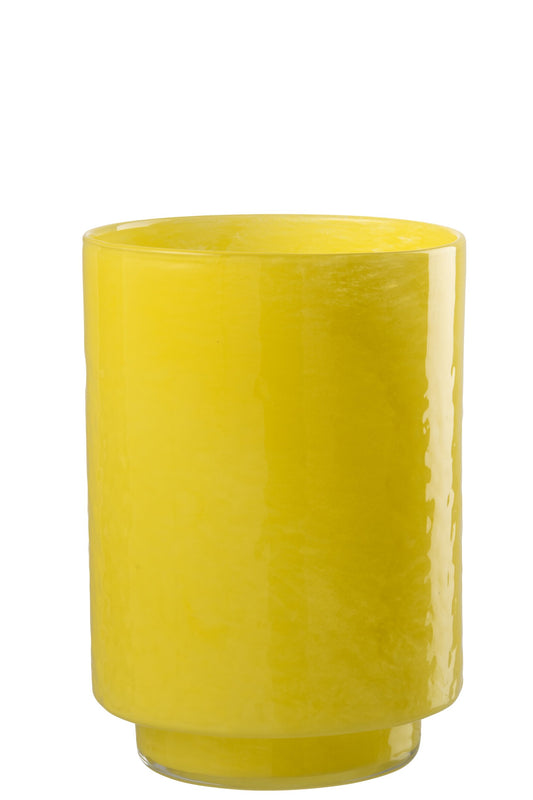 Vase Cylinder Relief Glass Yellow Medium