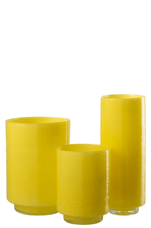 Vase Cylinder Relief Glass Yellow Large