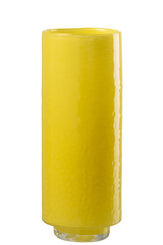 Vase Cylinder Relief Glass Yellow Large