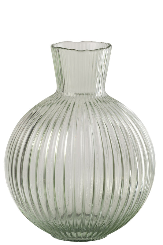 Vase Ball Ribbed Glass Grey-Green Large