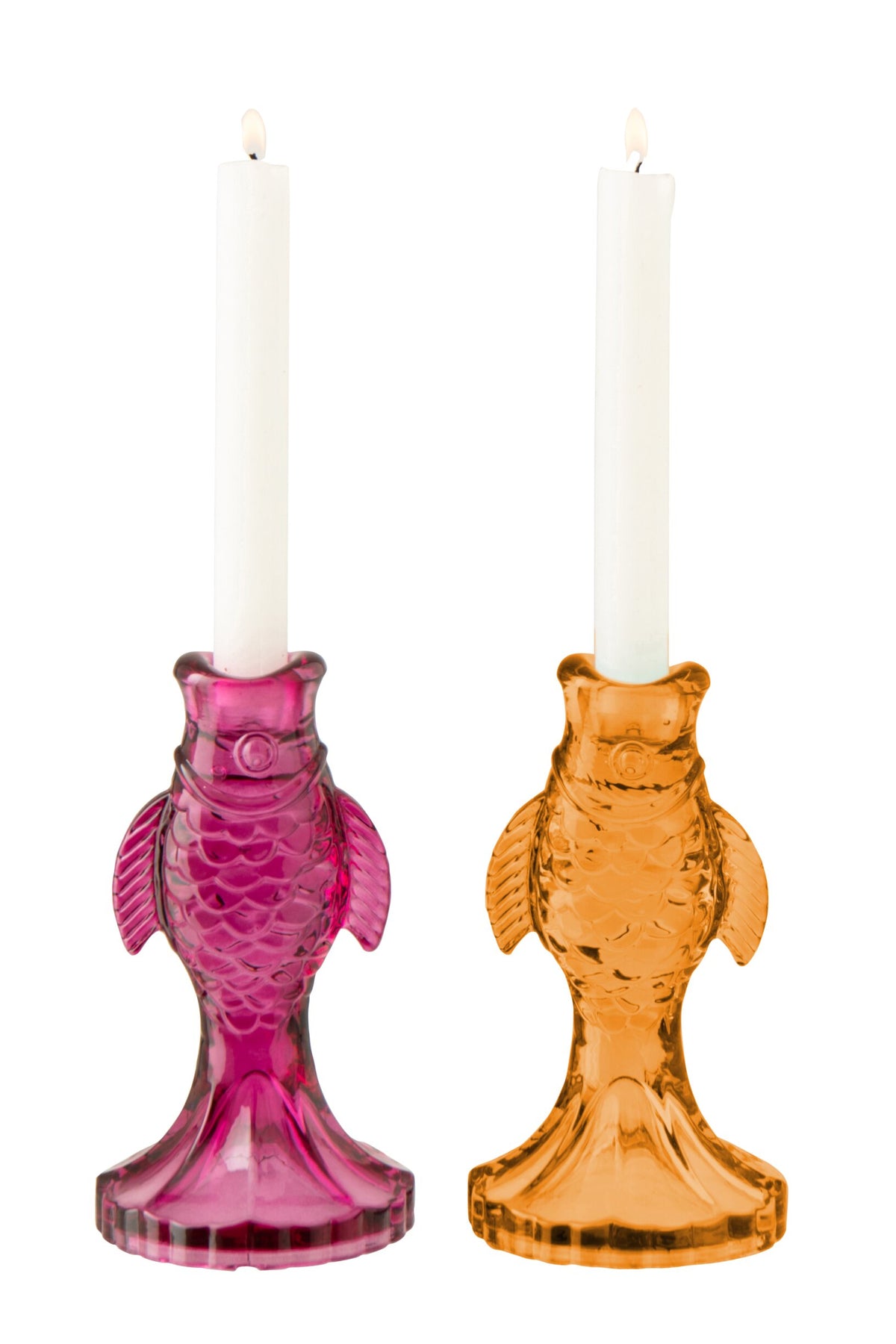 Kaarshouder Vis Glas Roze/Oranje Assortiment Van 2