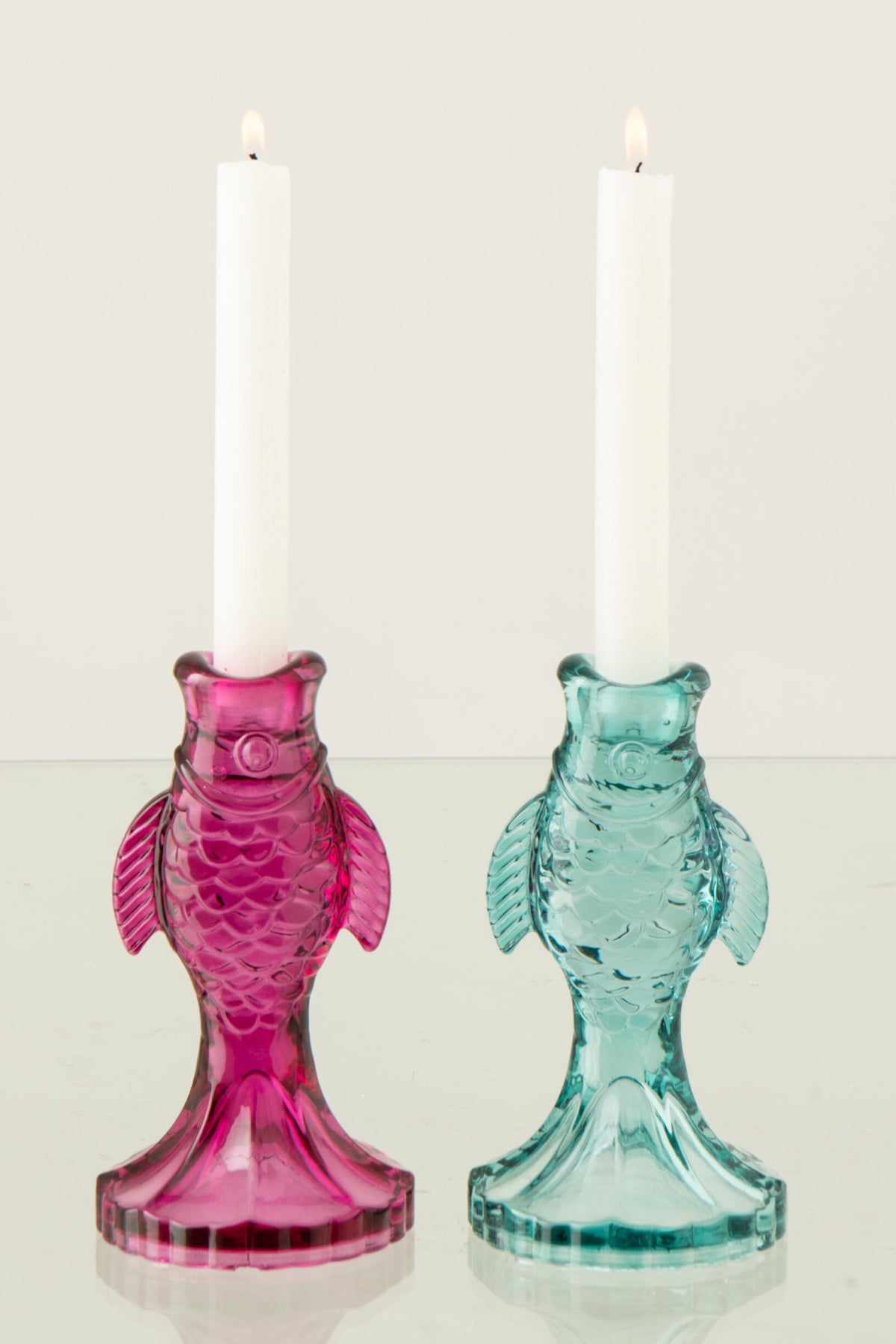 Kaarshouder Vis Glas Roze/Oranje Assortiment Van 2