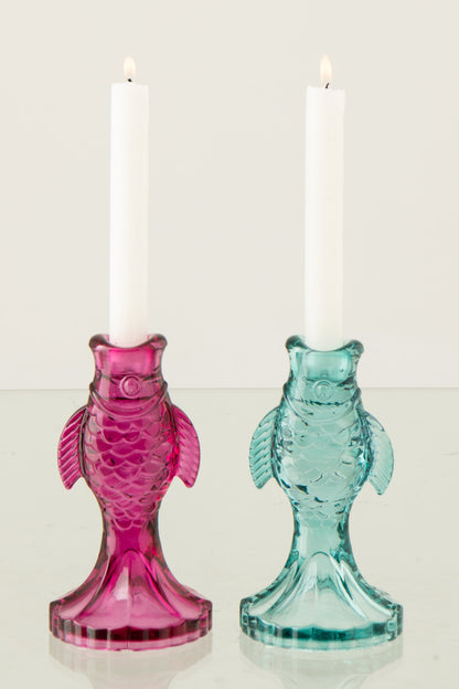 Kaarshouder Vis Glas Roze/Oranje Assortiment Van 2