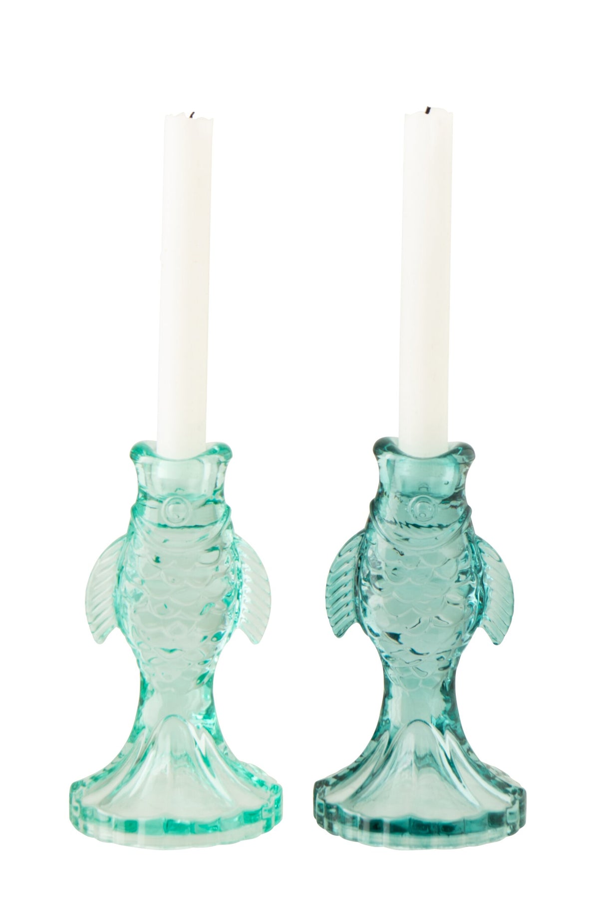 Kaarshouder Vis Glas Lichtblauw/Turquoise Assortiment Van 2