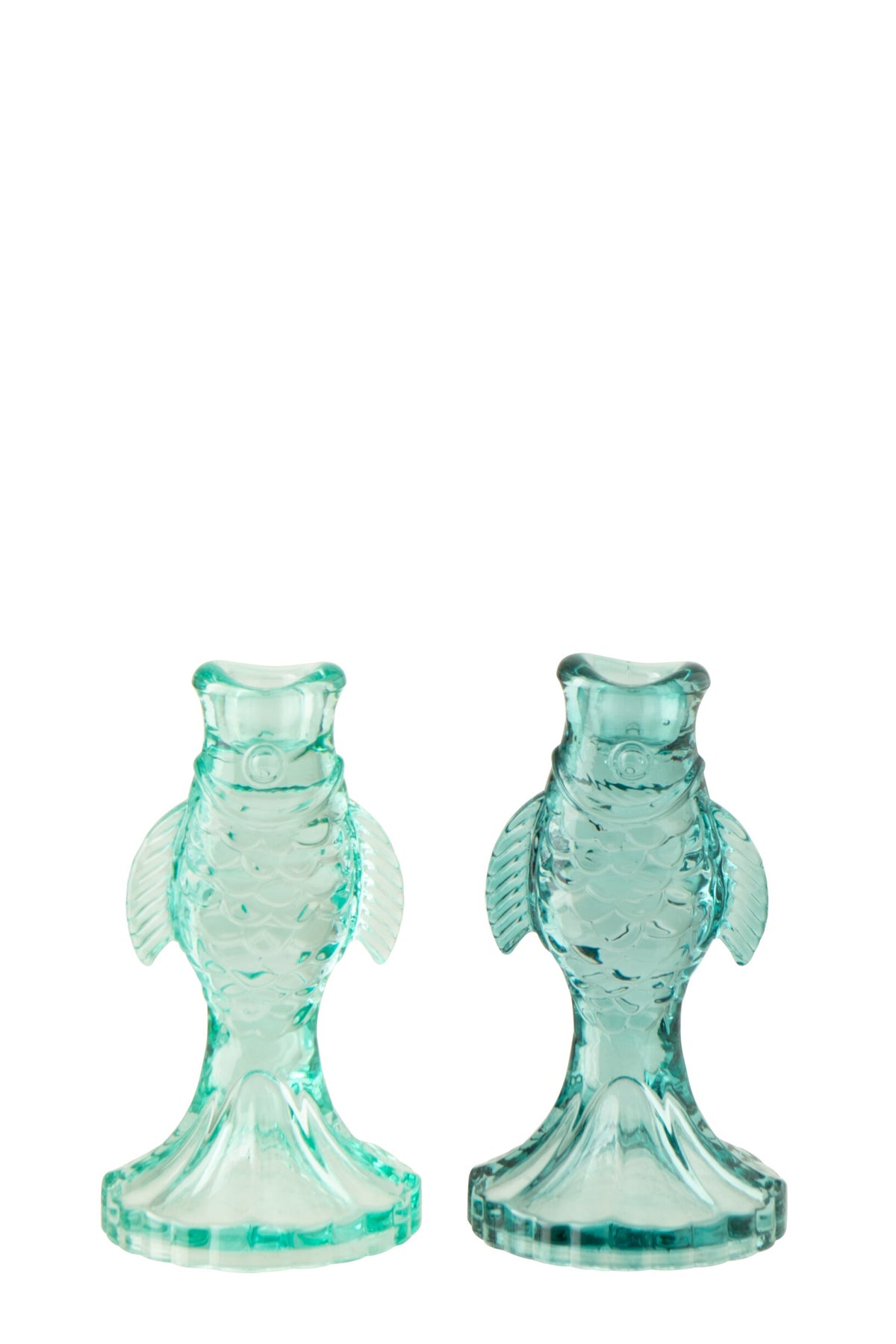 Kaarshouder Vis Glas Lichtblauw/Turquoise Assortiment Van 2