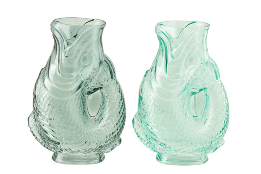 Vase Fish Glass Light Blue/Turquoise Assortment Of 2