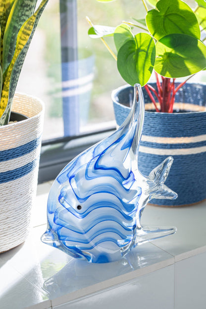 Paperweight Fish Striped Glass Blue Large Assortment Of 2