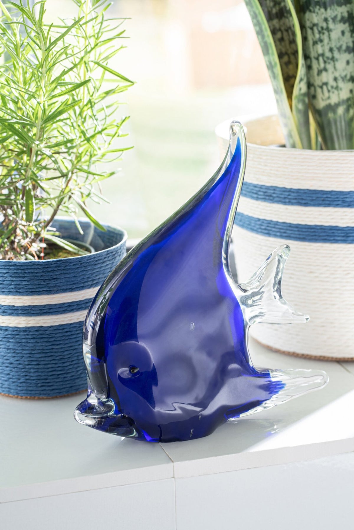 Paperweight Fish Striped Glass Blue Large Assortment Of 2