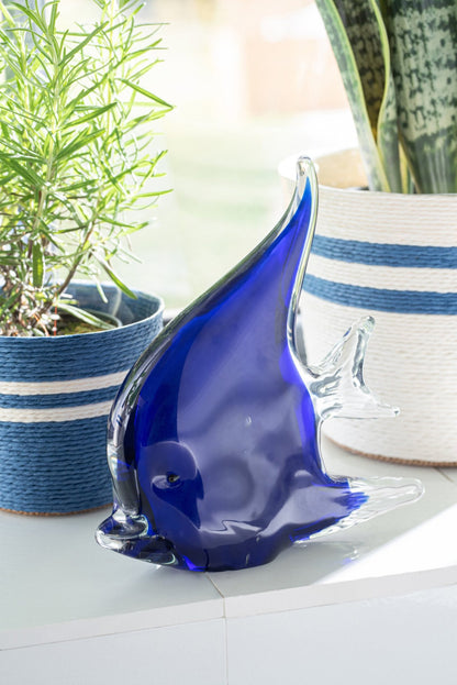 Paperweight Fish Striped Glass Blue Large Assortment Of 2