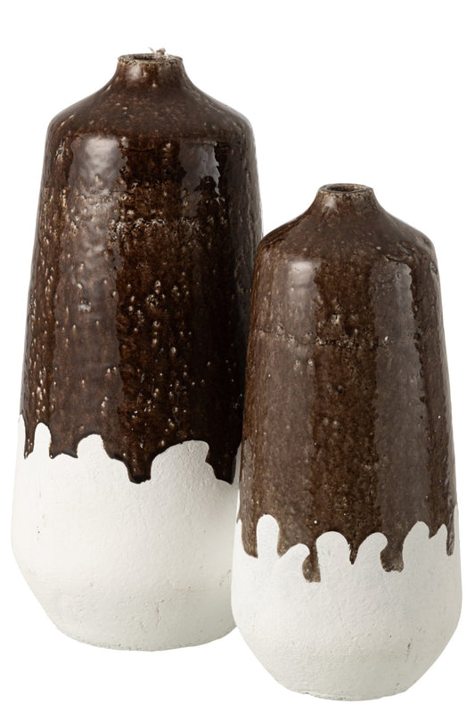 Vase 2 Parts Clay White/Dark Brown Large