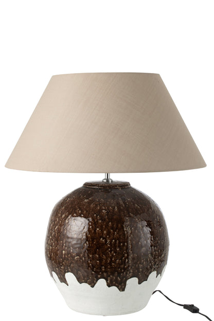 Table lamp 2 parts round clay white/dark brown