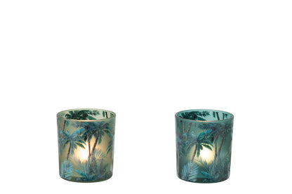 Theelichthouder Tropisch Glas Meerkleurig Small Assortiment Van 2