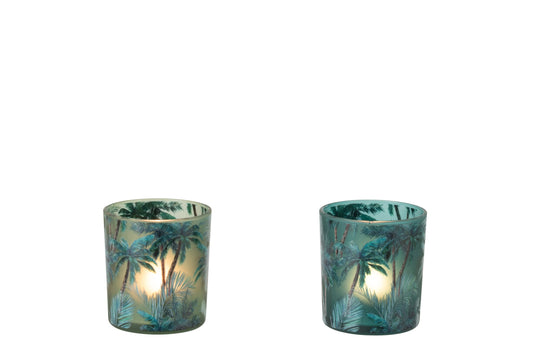 Theelichthouder Tropisch Glas Meerkleurig Small Assortiment Van 2