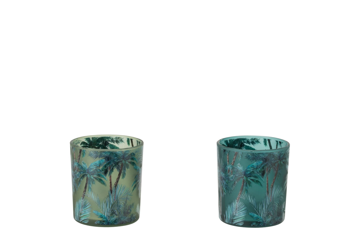 Theelichthouder Tropisch Glas Meerkleurig Small Assortiment Van 2
