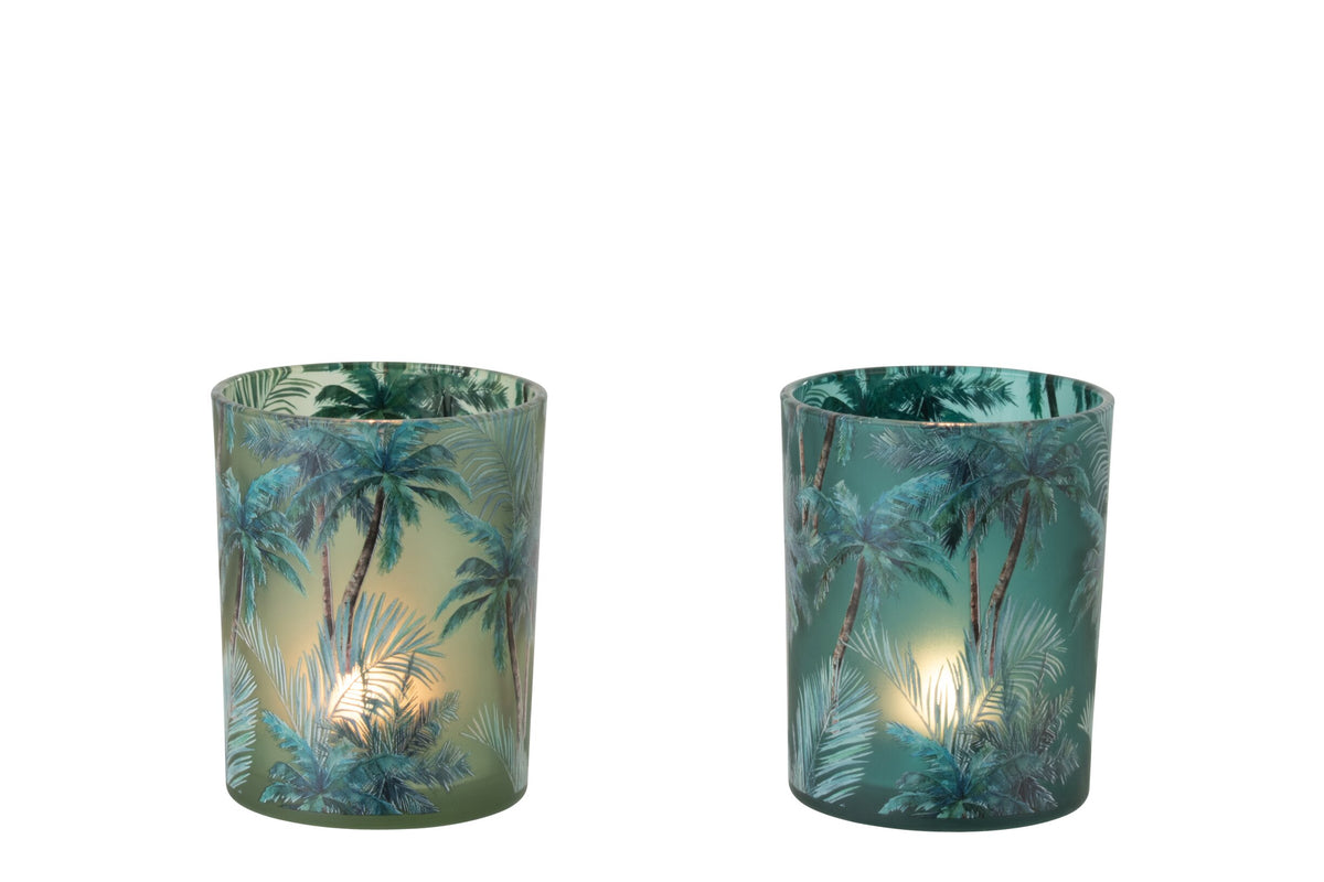 Theelichthouder Tropisch Glas Meerkleurig Medium Assortiment Van 2
