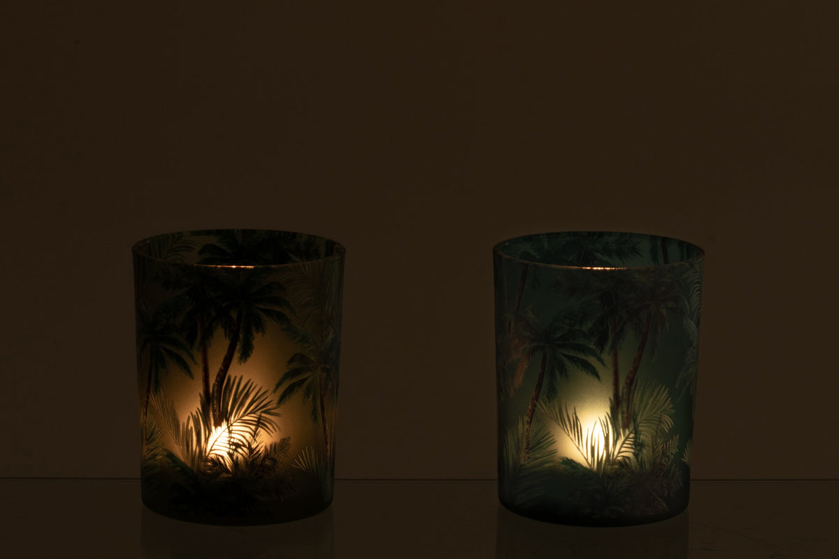 Theelichthouder Tropisch Glas Meerkleurig Medium Assortiment Van 2