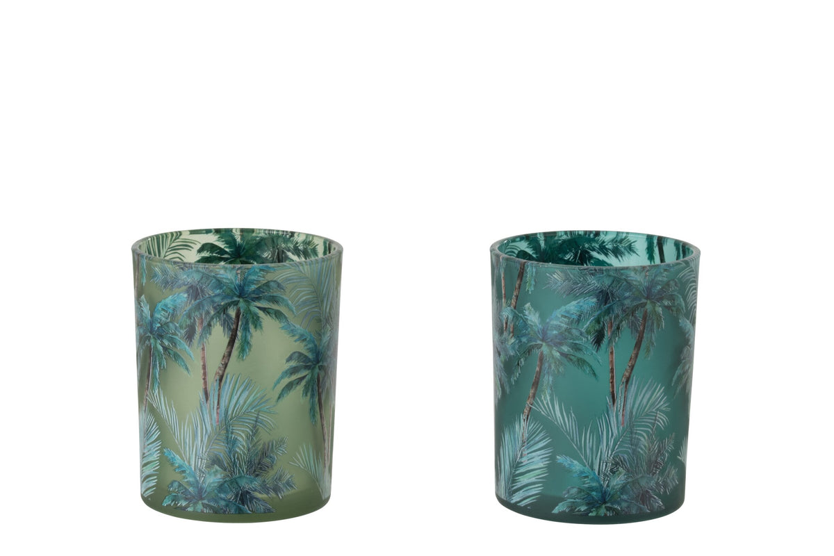 Theelichthouder Tropisch Glas Meerkleurig Medium Assortiment Van 2