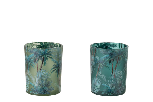 Theelichthouder Tropisch Glas Meerkleurig Medium Assortiment Van 2