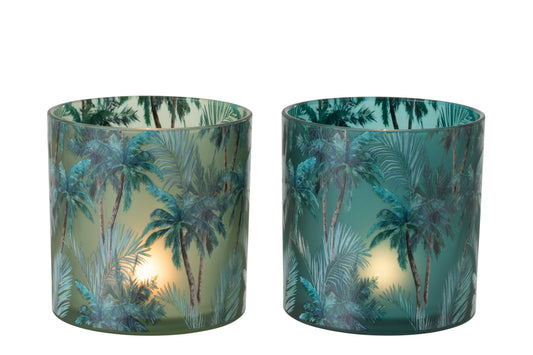 Windlicht Tropisch Glas Meerkleurig Large Assortiment Van 2
