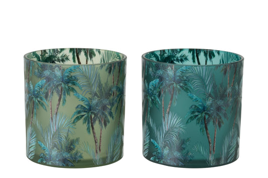 Windlicht Tropisch Glas Meerkleurig Large Assortiment Van 2