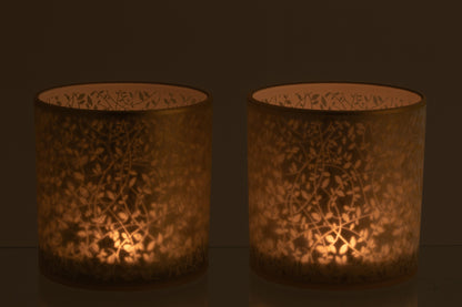 Windlicht Bladeren Glas Goudkleurig/Wit Large Assortiment Van 2