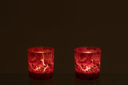 Theelichthouder Bloemen Glas Oranje/Roze Small Assortiment Van 2