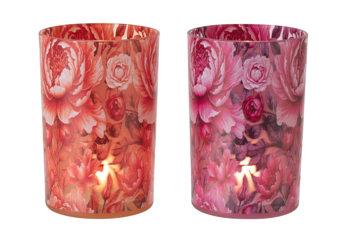 Windlicht Bloemen Glas Oranje/Roze Large Assortiment Van 2