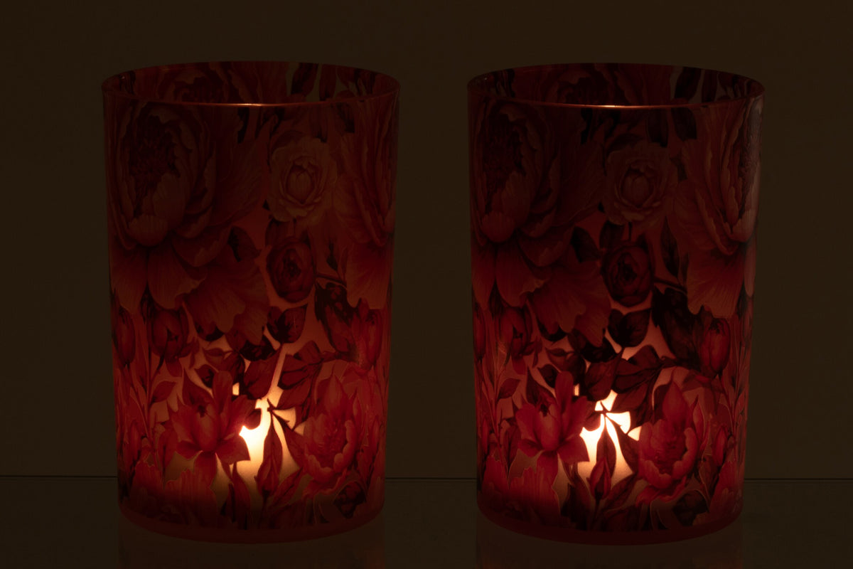 Windlicht Bloemen Glas Oranje/Roze Large Assortiment Van 2