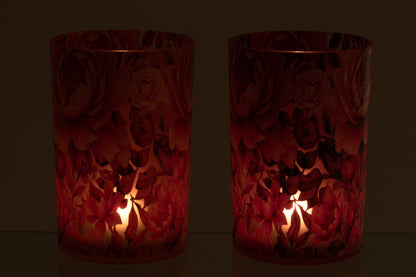 Windlicht Bloemen Glas Oranje/Roze Large Assortiment Van 2
