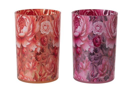 Windlicht Bloemen Glas Oranje/Roze Large Assortiment Van 2