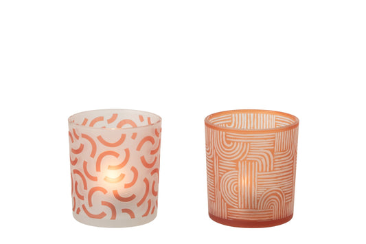 Theelichthouder Modern Glas Oranje/Wit Small Assortiment Van 2