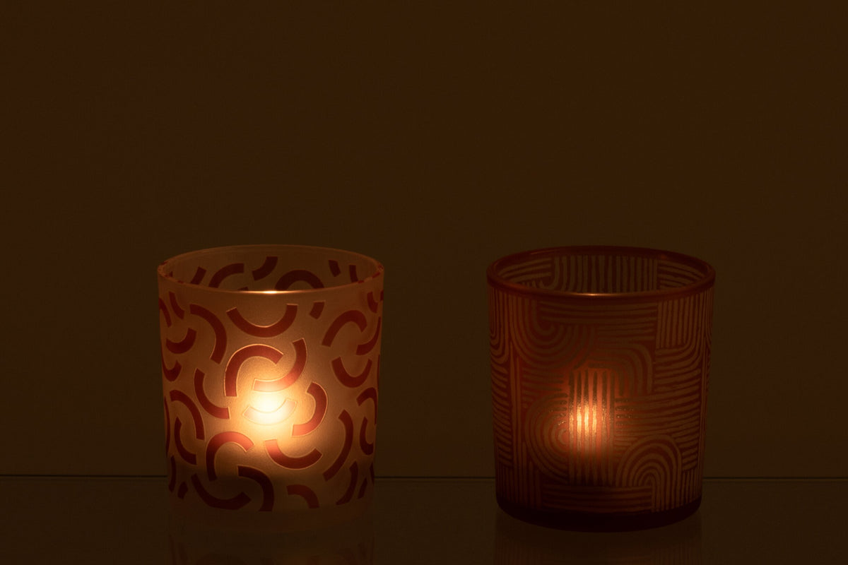 Theelichthouder Modern Glas Oranje/Wit Small Assortiment Van 2