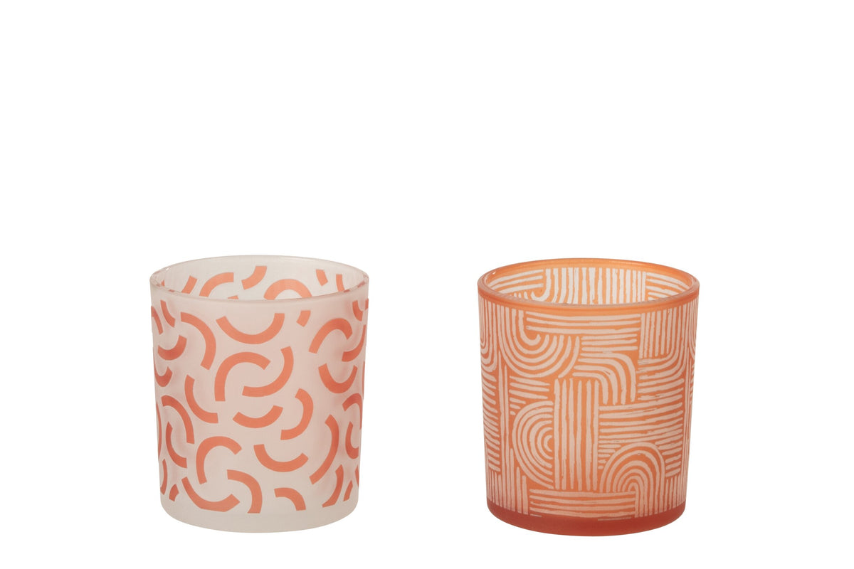 Theelichthouder Modern Glas Oranje/Wit Small Assortiment Van 2