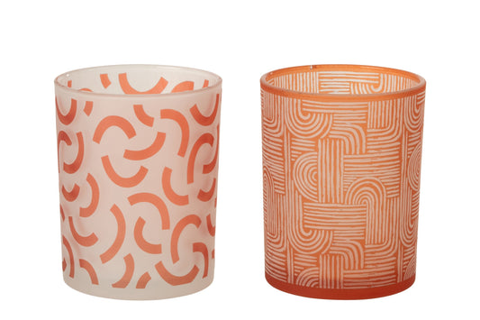 Theelichthouder Modern Glas Oranje/Wit Large Assortiment Van 2