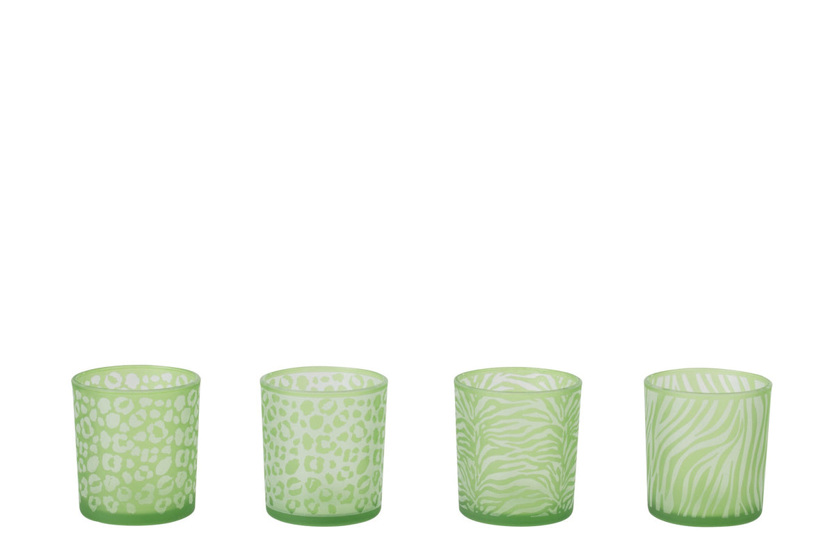 Theelichthouder Dierenprint Glas Groen Small Assortiment Van 4