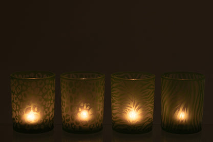 Theelichthouder Dierenprint Glas Groen Large Assortiment Van 4