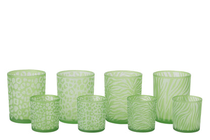 Theelichthouder Dierenprint Glas Groen Large Assortiment Van 4